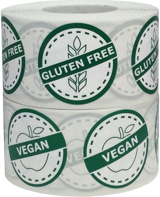 Vegan and Gluten Free Food Rotation Labels Value Pack 1 1/4 Inch Round Circle Dots 1,000 Adhesive Stickers