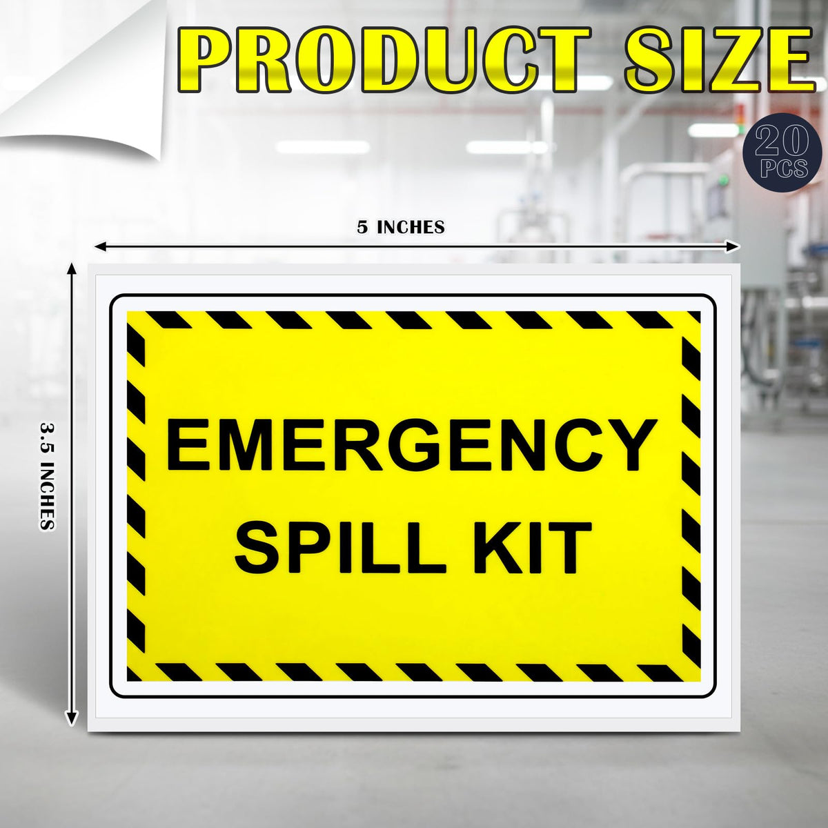 20 Pcs Emergency Spill Kit Label Decal - 5" x 3.5" Vinyl Self Adhesive Emergency Safety Warning Waterproof Sign for Industrial Hazmat Facilities Notices, Spill Kit Station 20