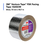 3M Venture Tape FSK Facing Tape 1525CW, Pressure Sensitive, Cold Weather Adhesion, Foil, Scrim, Kraft, UL723 Classified, 2.83 in x 50 Yd (Pack of 1)