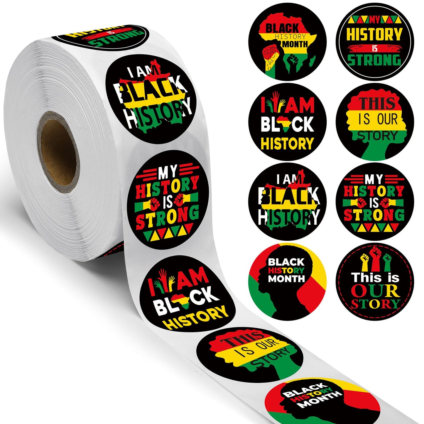 Harloon 1000 Pcs Black History Month Stickers Bulk, Roll Stickers Black Freedom Day Patriotic Party Supplies for Celebrate History Labels Decorations Month Gifts Party Supplies Water Bottle Rewards