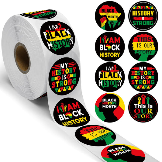 Harloon 1000 Pcs Black History Month Stickers Bulk, Roll Stickers Black Freedom Day Patriotic Party Supplies for Celebrate History Labels Decorations Month Gifts Party Supplies Water Bottle Rewards