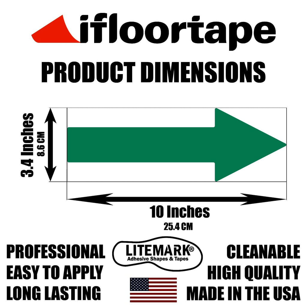 LiteMark 10 Inch Green Thin Arrow Vinyl Stickers – Durable Gloss Finish Waterproof Arrow Vinyl Sign Decals for Warehouses, Schools & Event 12 Pack 10 Inch - 12 Pack