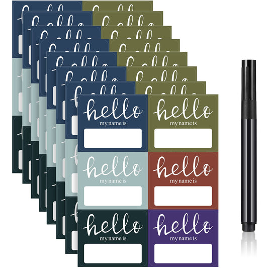 120 Pieces Hello Name Tags with Black Marker Pen, Hello My Name is Stickers Gift Sticker Labels for School Office Home(Dark Colors Set) Dark Colors Set