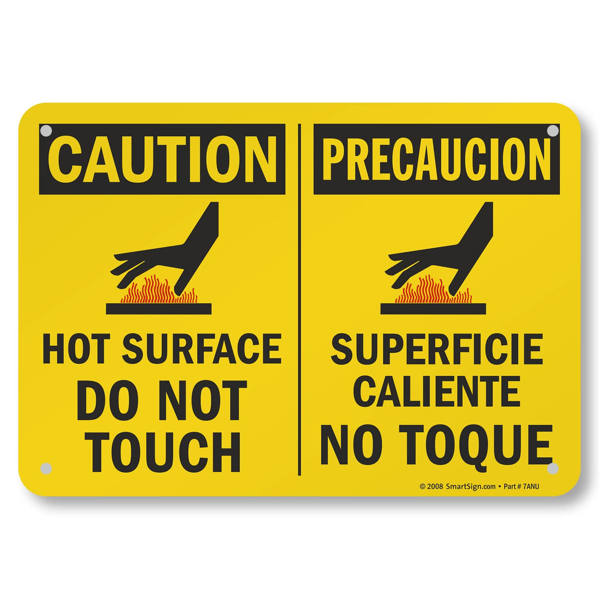 SmartSign - U9-1792-NA_7x10 "Caution - Hot Surface, Do Not Touch" Bilingual Sign | 7" x 10" Aluminum Black/Red on Yellow