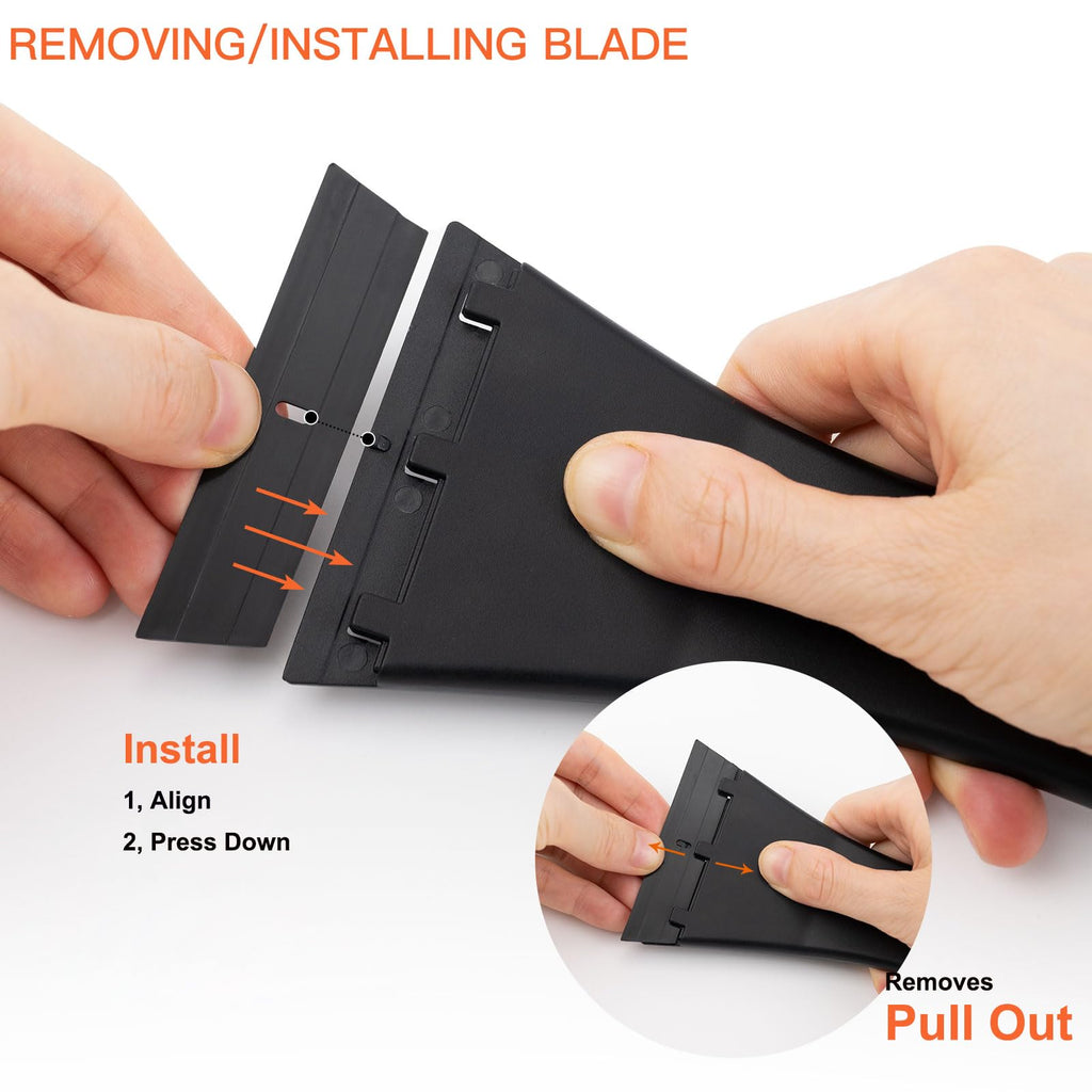 NEWISHTOOL plastic razor blade scraper with 3-inch big blades and extra blades, ideal for removing glue, labels, decals from glass
