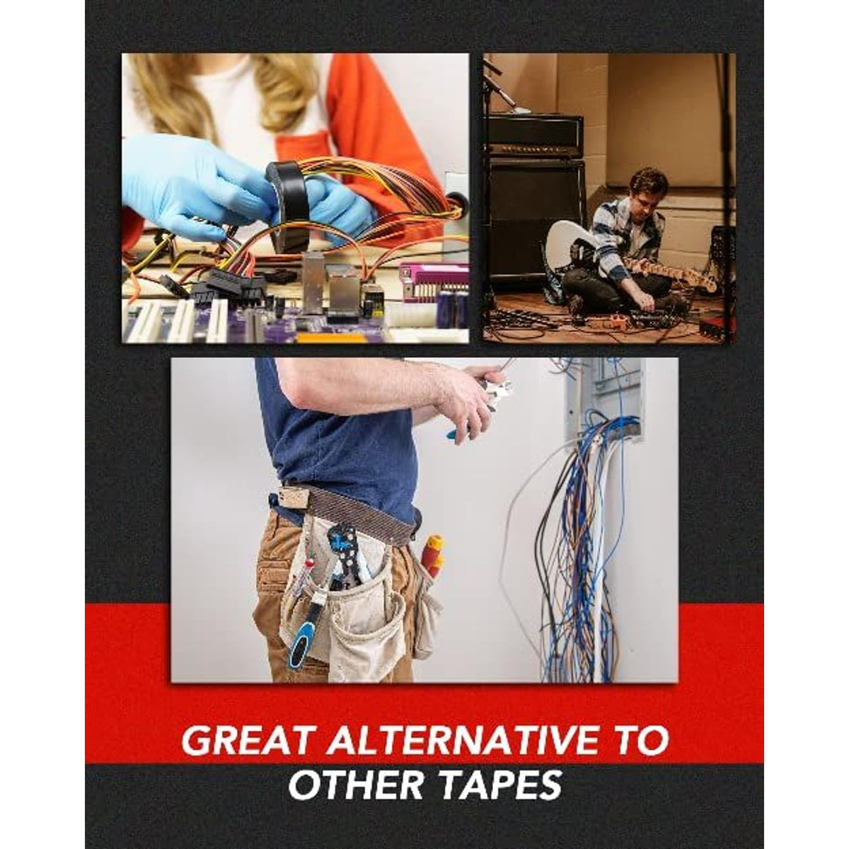 TapePlus Vinyl Electrical Tape - Waterproof Tape for Cable Protection - Wide Vinyl Adhesive for Floor Marking - Binding Adhesive for Book Repair - 3 in, 40 yd, Black 3 Inch