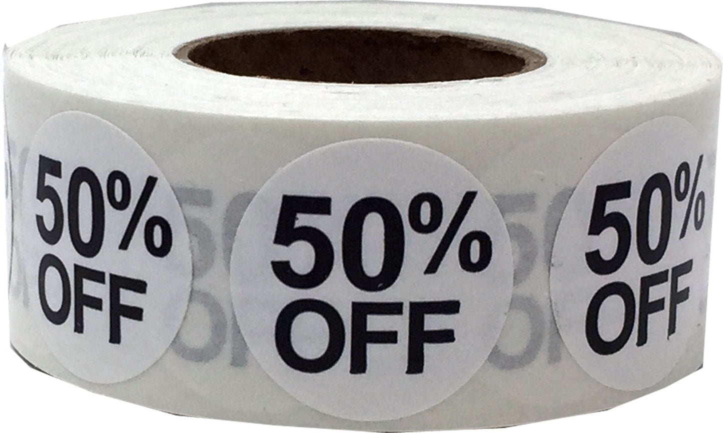 White 50% Percent Off Stickers for Retail 0.75 Inch 500 Adhesive Labels