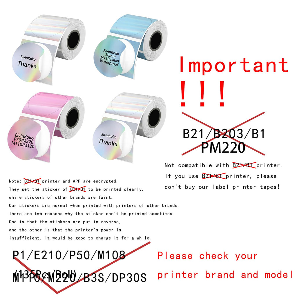 4Rolls M110 Thermal Label Round 50mm Holographic Circle Sticker Mix1