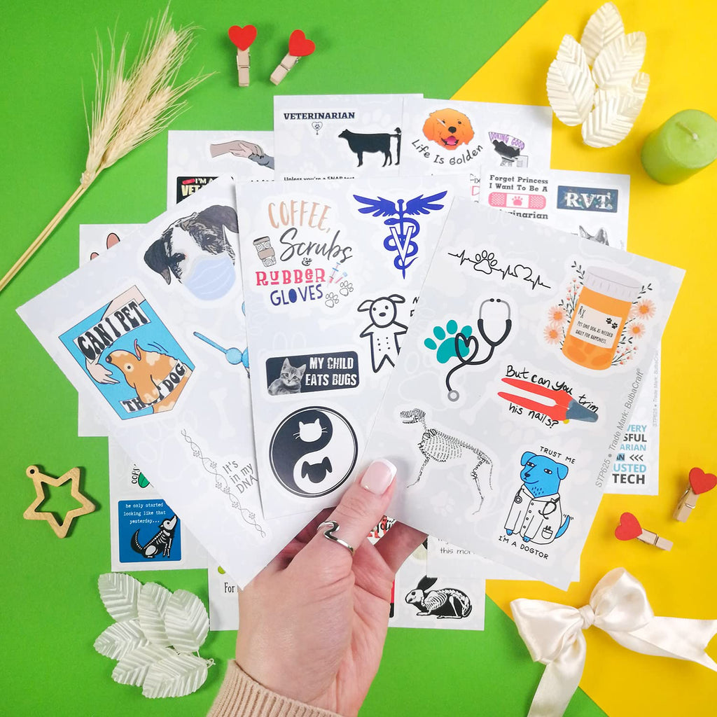 100Pcs Funny Veterinary Stickers and Laptop Decals, Vet Stickers, Veterinarian Decals, Funny Veterinary Gifts, Gifts for Women & Men White