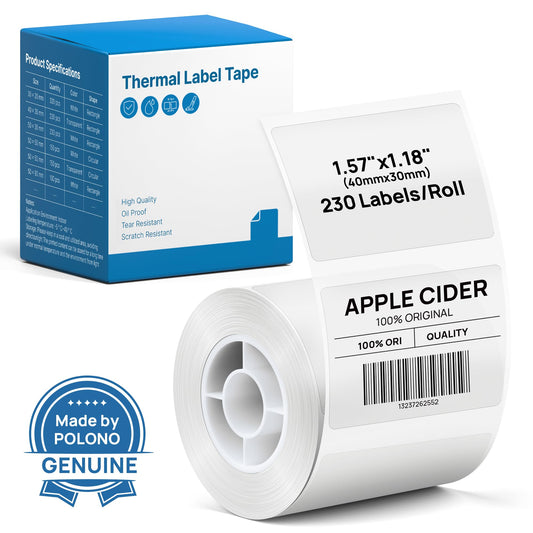 POLONO Thermal Labels for PM220S Label Maker, 1.57"x1.18" (40x30mm), Multi-Purpose Thermal Sticker Label Tape, Self-Adhesive Thermal Paper for Home, Office, 230 Labels/1Roll, Clear