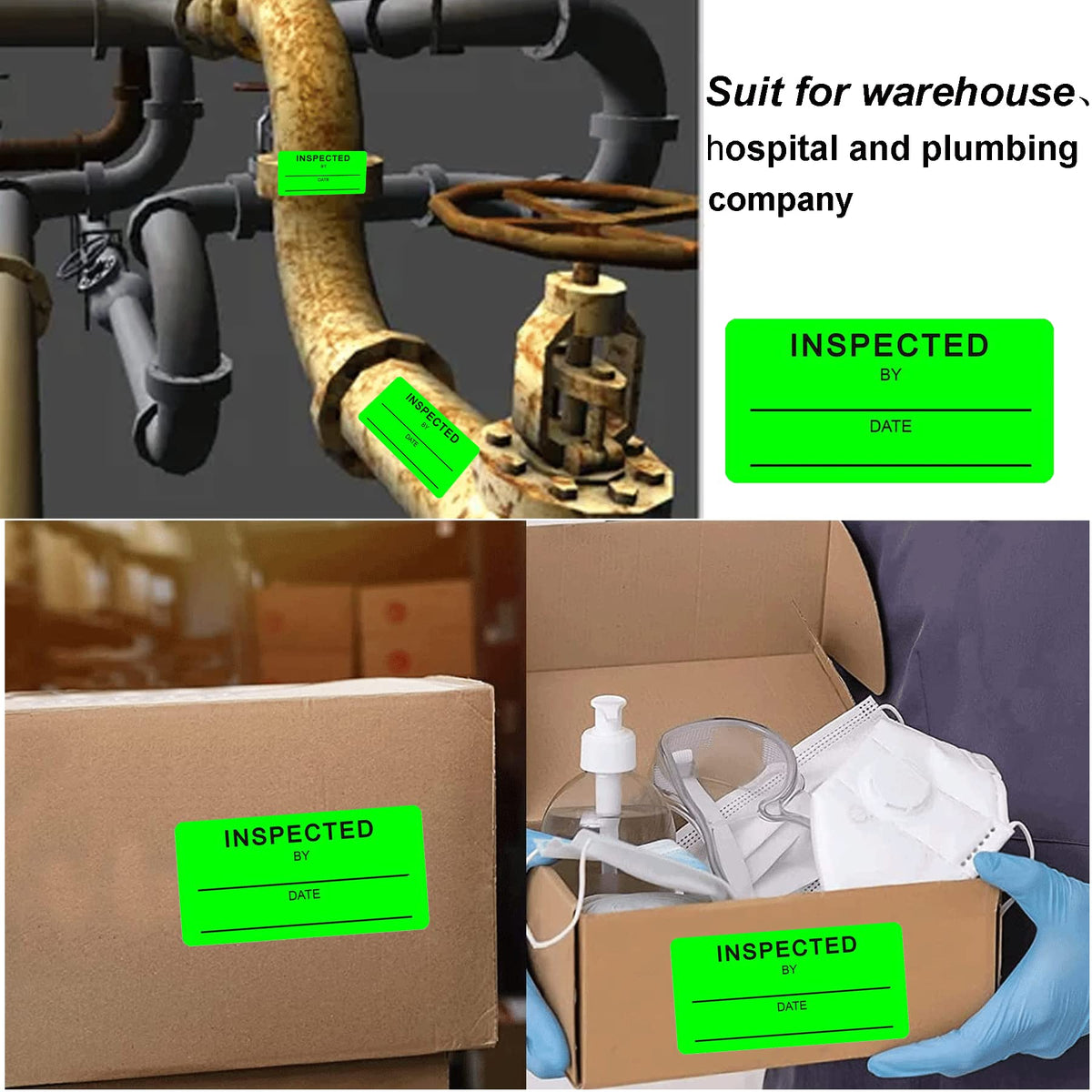 1 X 2 Inch Inspected by Rectangle Labels Quality Control Inventory Labels Green 1 x 2 inch