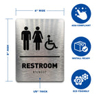 Men Bathroom Sign by GDS - ADA Compliant, Wheelchair Accessible, Raised Icons, & Grade 2 Braille - Includes Adhesive Strips for Easy Installation - Bathroom Signs for Business, Restroom Sign, Restroom Signs for Business - 6" W x 8" H (Brushed Aluminum)...