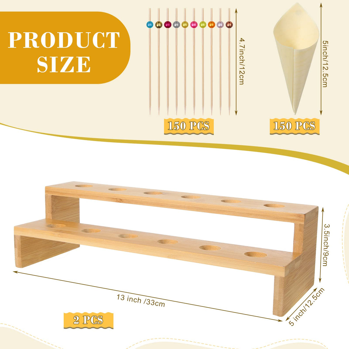 Queekay 150 Charcuterie Cones & 2 Pack 12 Holes Ice Cream Cone Stand, Brown