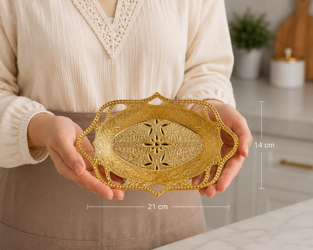 Alisveristime Arabic Serving Bowl, Metal Indian Candy Tray (Gold) Gold