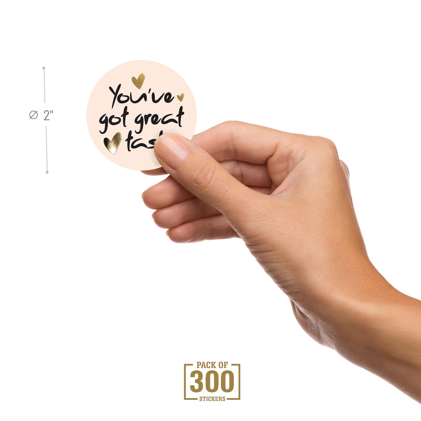 easykart labels 300 You've Got Great Taste Sticker Labels | Pastel Pink with Gold Foil Heart Design | 2" Inch Round | Highly Recommended for Small Business Owners and Online Sellers