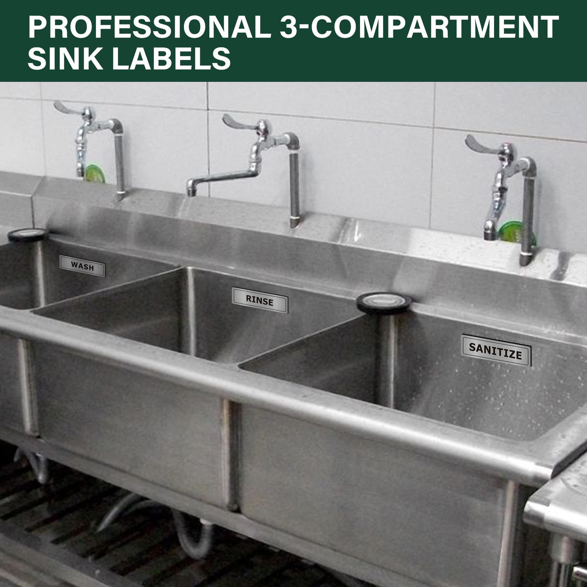 Wash Rinse Sanitize Sink Labels, Bilingual English Spanish 3 Compartment Sink Stickers, Employees Must Wash Hands Sign for Commercial Kitchen, Restaurant, Food Truck, Food Service, 4 Pack Brushed Aluminum Wash/ Rinse /Sanitize/ employees-Spanish