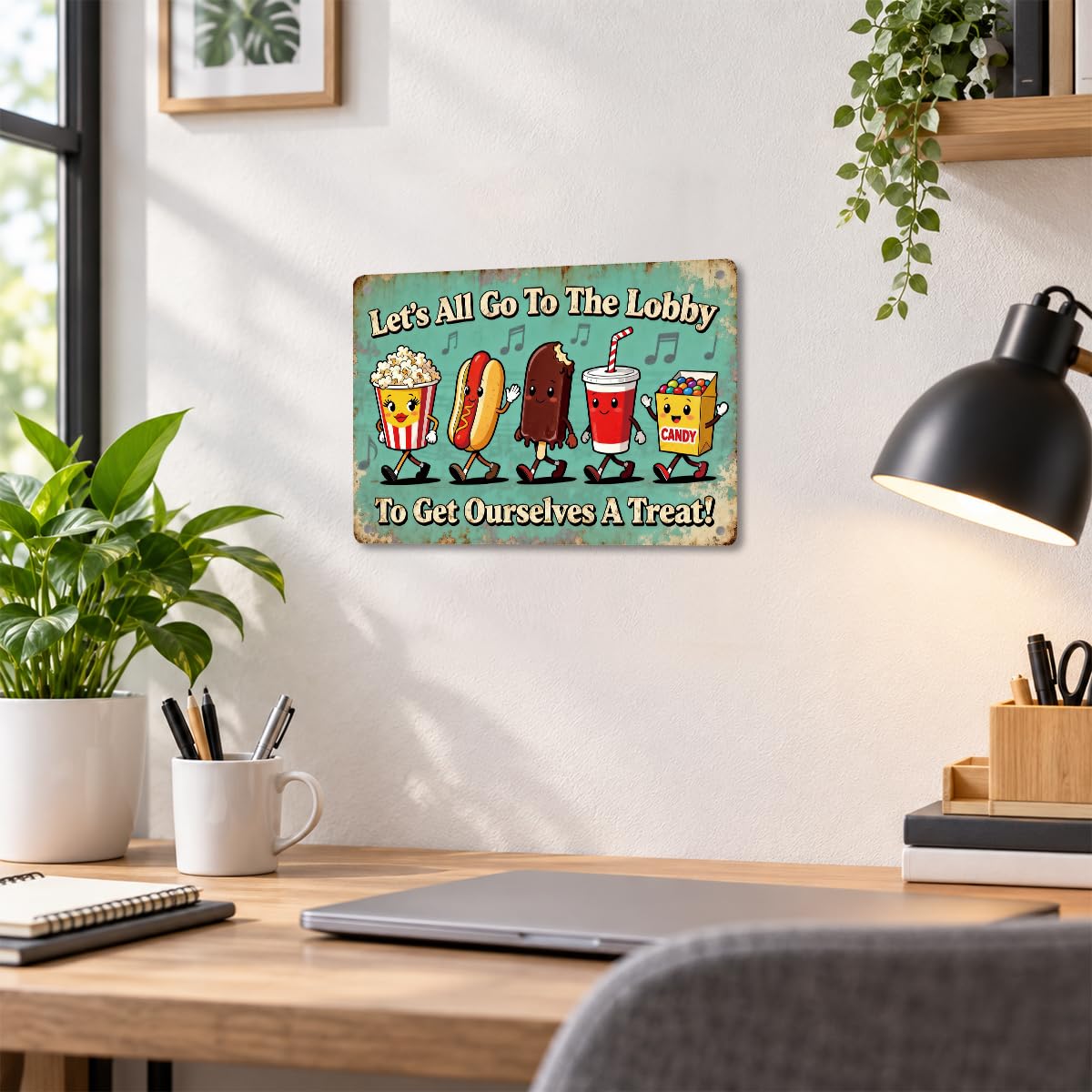 Let's All Go to the Lobby Movie Snack Metal Tin Sign, Home Theater Decor