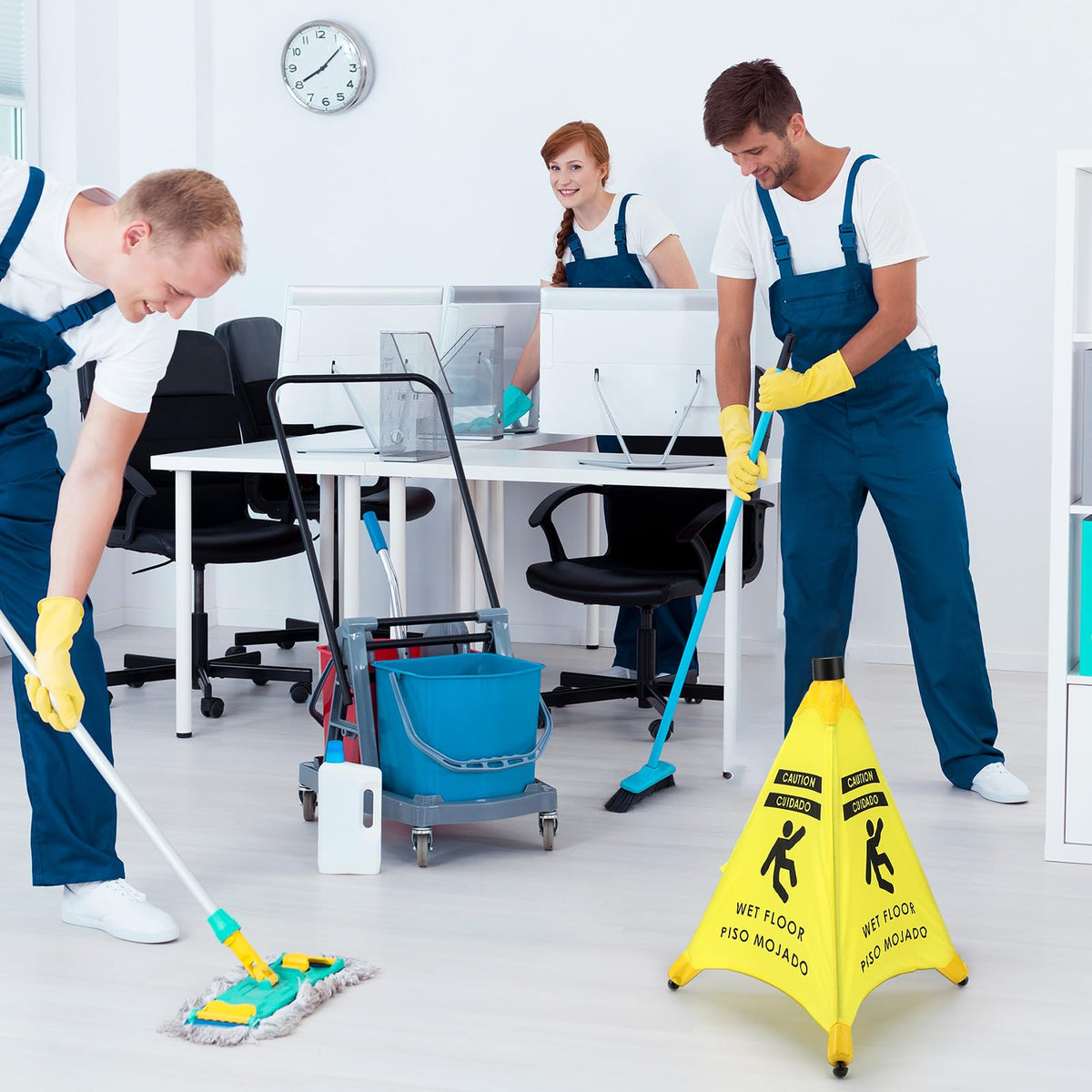 Ceenna 2 Pcs 19.5 Inch Wet Floor Sign Pop-up Safety Cone with Storage Tube Wet Floor Symbol Yellow Warning Sign for Retail, Grocery, Office, Cinema, Restaurant, Mall