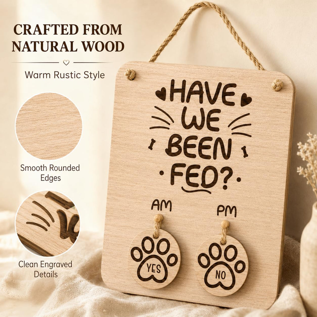 Wooden Pet Feeding Reminder Sign, Have We Been Fed AM PM Tracker