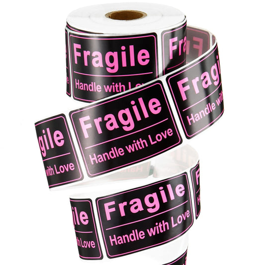 500 Pieces 2 x 3 Inch Black Pink Fragile Handle with Love Labels Stickers Self-Adhesive Stickers for Shipping Mailing Packing Envelope Present Jewelry Bag