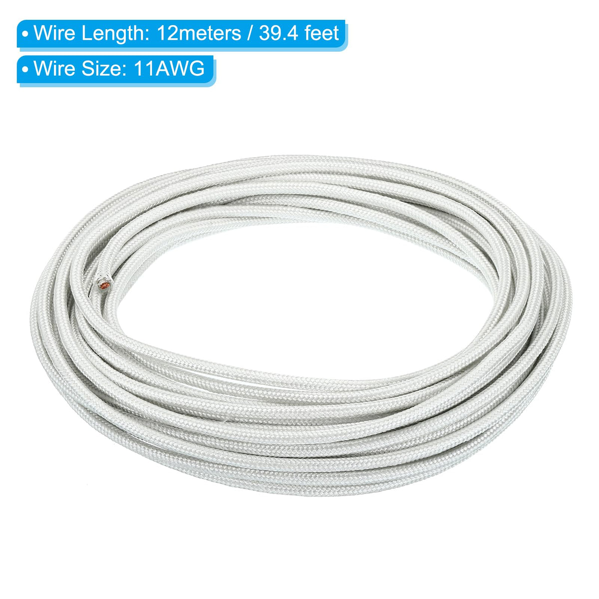 PATIKIL 39.4Ft 11AWG High Temperature Wire, -60-350 Degrees Celsius Mica Glass Fiber Electronic Wire Insulated Heat Resistant Electronical Flexible Cable for Lamp Boiler Heater, White