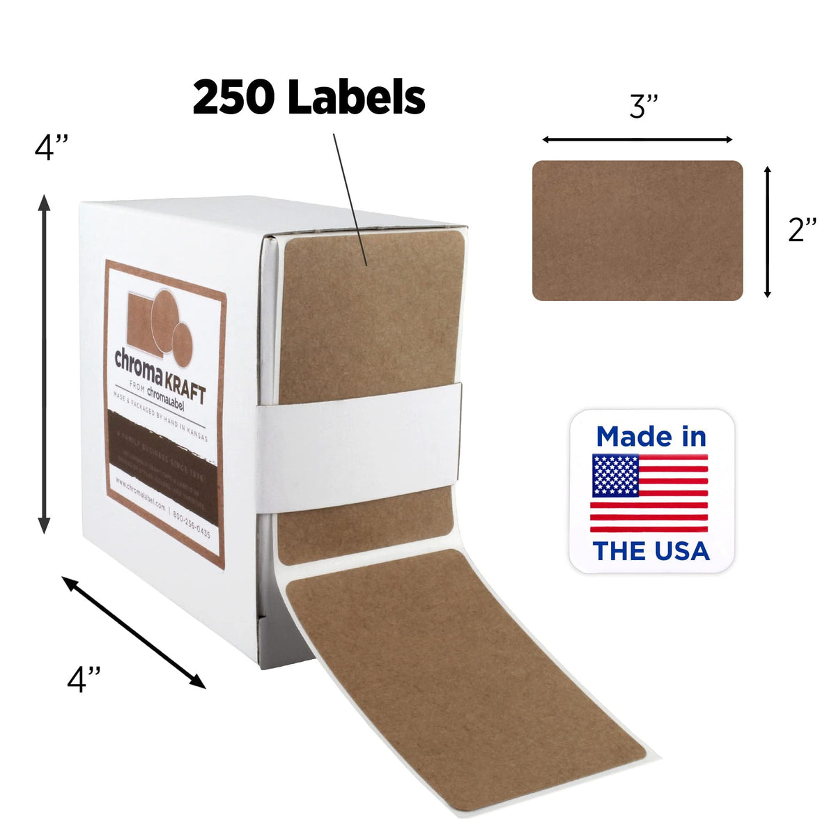 ChromaLabel 2x3 inch all-purpose kraft rectangle labels, 250 per dispenser box, suitable for various labeling needs