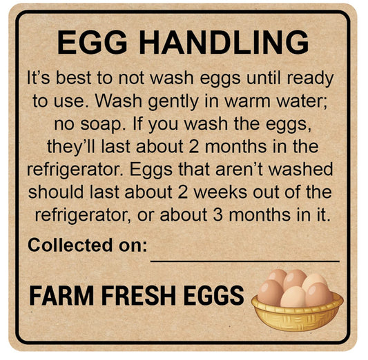 Farm Fresh Egg Handling Instruction Sticker, 2 inch, 300pcs, Kraft Paper, Brown, Removable, Easy to Write