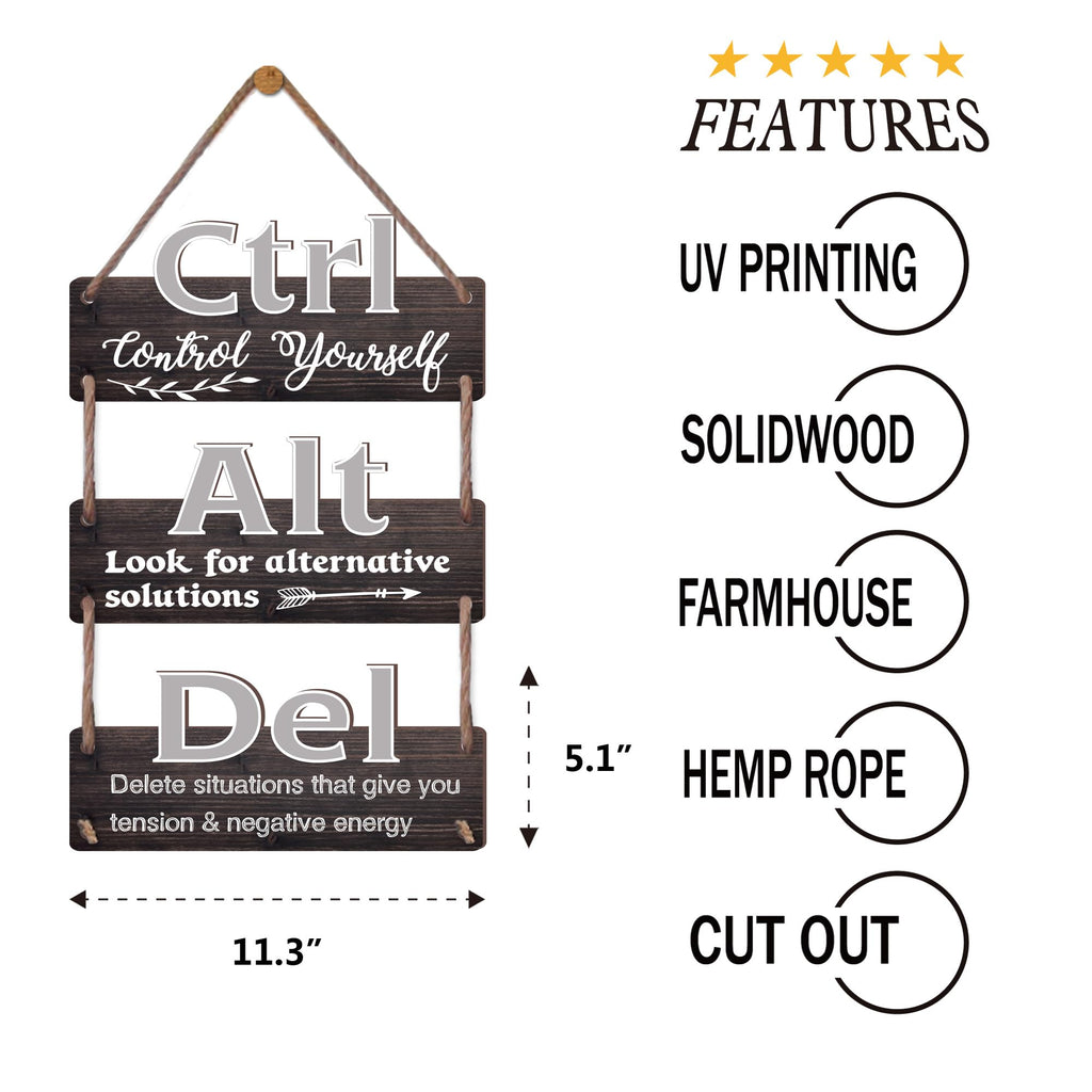 Ctrl Alt Del Motivational Inspirational Wooden Wall Collage Sign 3pcs ctrl alt del