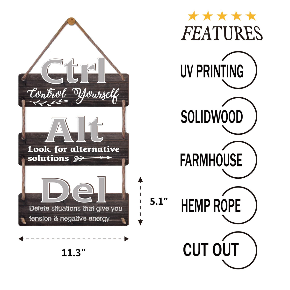 Ctrl Alt Del Motivational Inspirational Wooden Wall Collage Sign 3pcs ctrl alt del