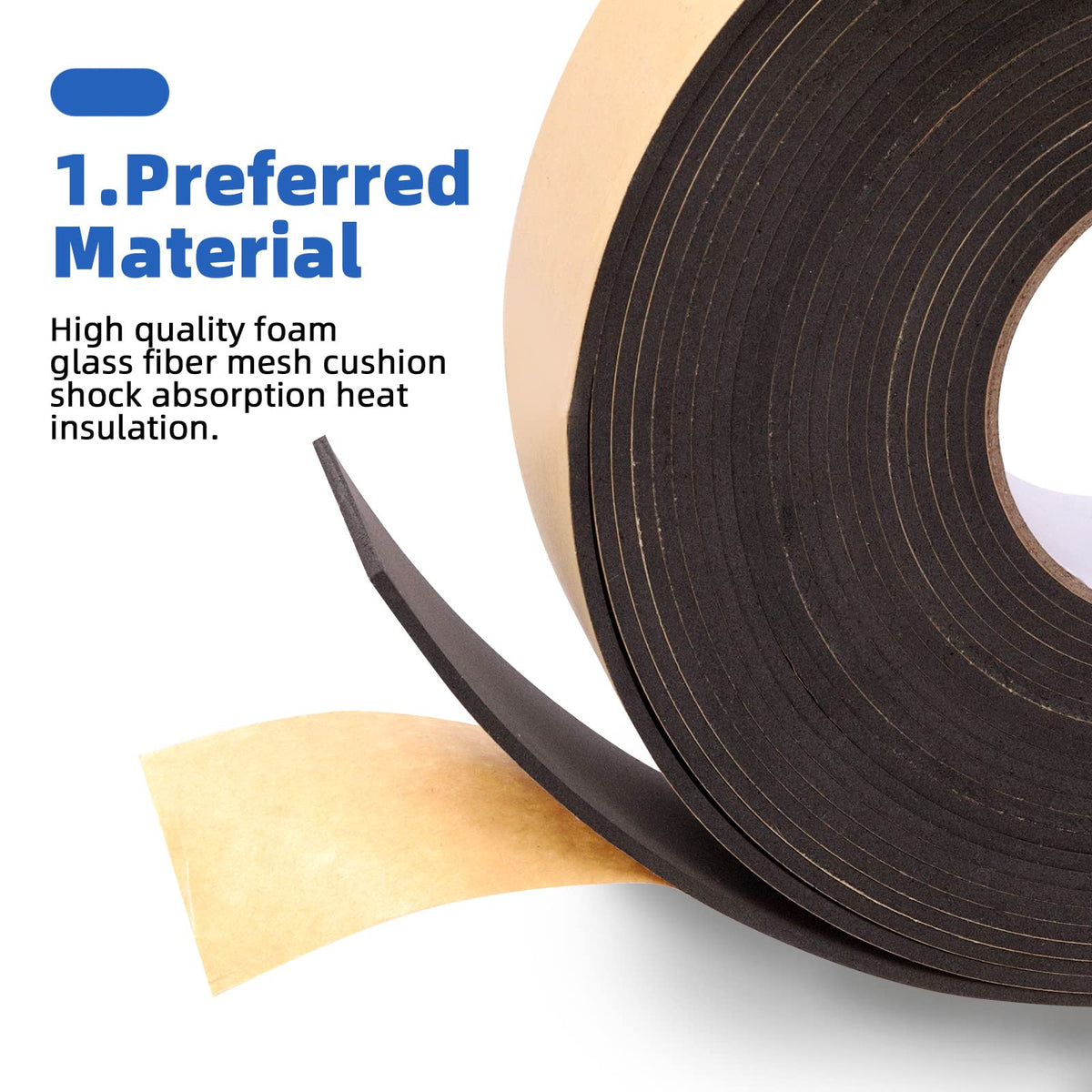 Glarks 1 Roll Self Adhesive Foam Insulation Tape with Scissors, 3" W x 1/8" T x 32.8' L High Density Shock-Absorbing Sound Proof Seal Strip Waterproof Weather Stripping Foam Tape for Door and Window