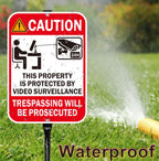 2-Pack Video Surveillance Sign with 35-Inch Metal Stakes, 14x10 Inches Security Warning Signs, 24 Hour CCTV Monitoring, No Trespassing Property Protection Red - 2pack with Stake