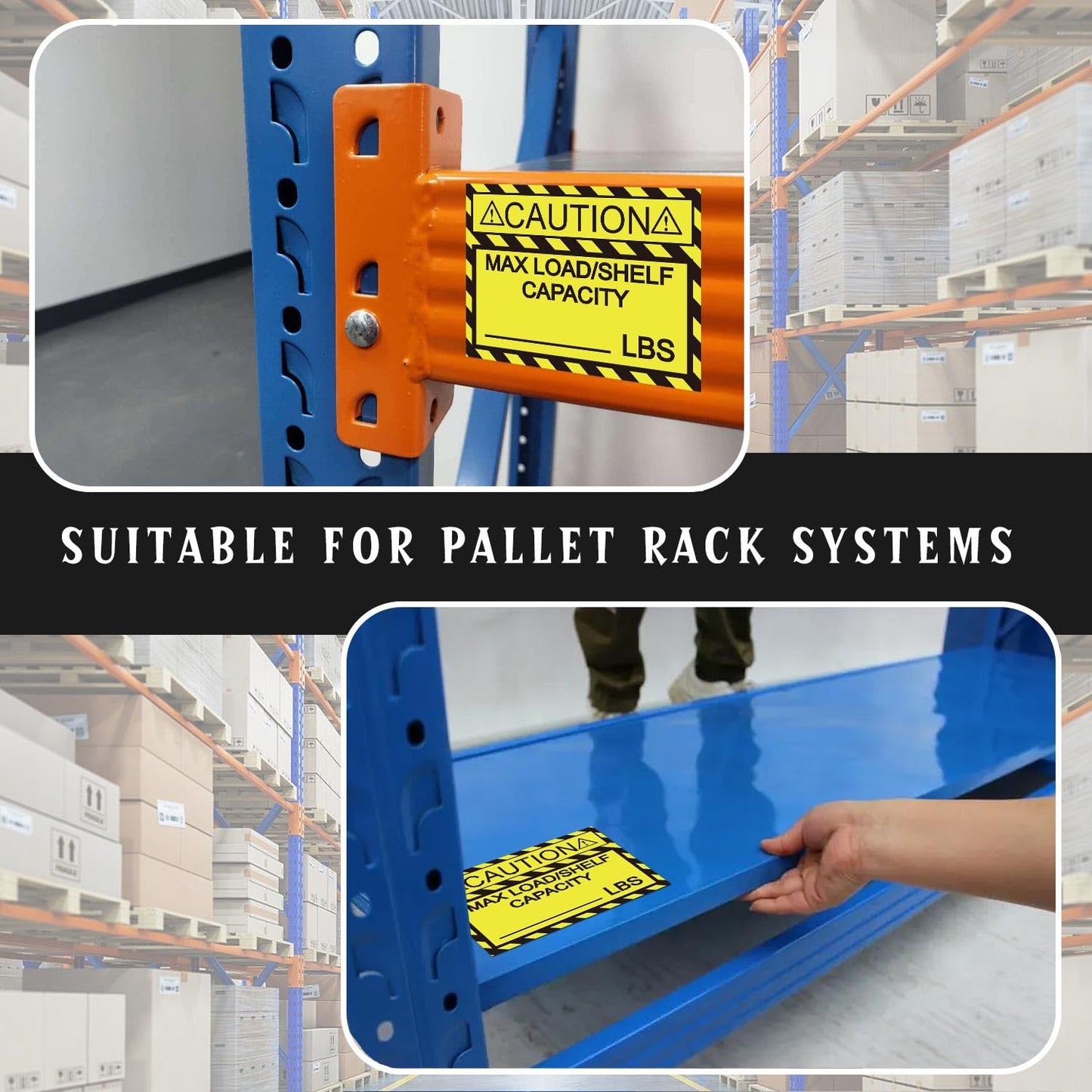 Pallet Rack Capacity Labels 3×4 Inch Caution MAX Load/Shelf LBS Warning Stickers - 25 Pcs/Pack Industrial Strength Sticker for Warehouse Safety Yellow 3 x 4inch