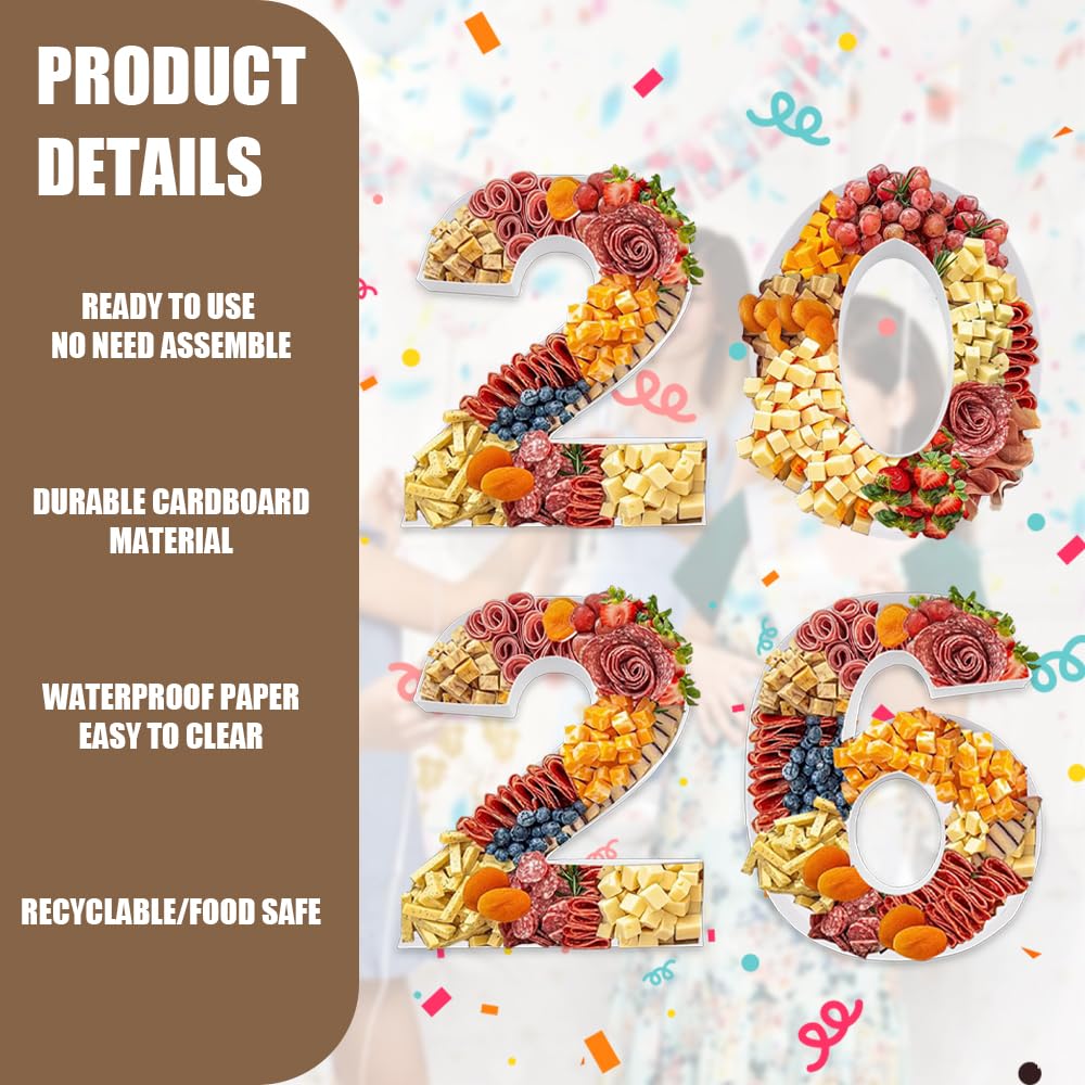 2026 New Year Charcuterie Number Tray, 12 Inch Cardboard Fillable Container, Party Decoration, Graduation Treat Holder (White, 12inch) White 12" x 10" x 1.5"