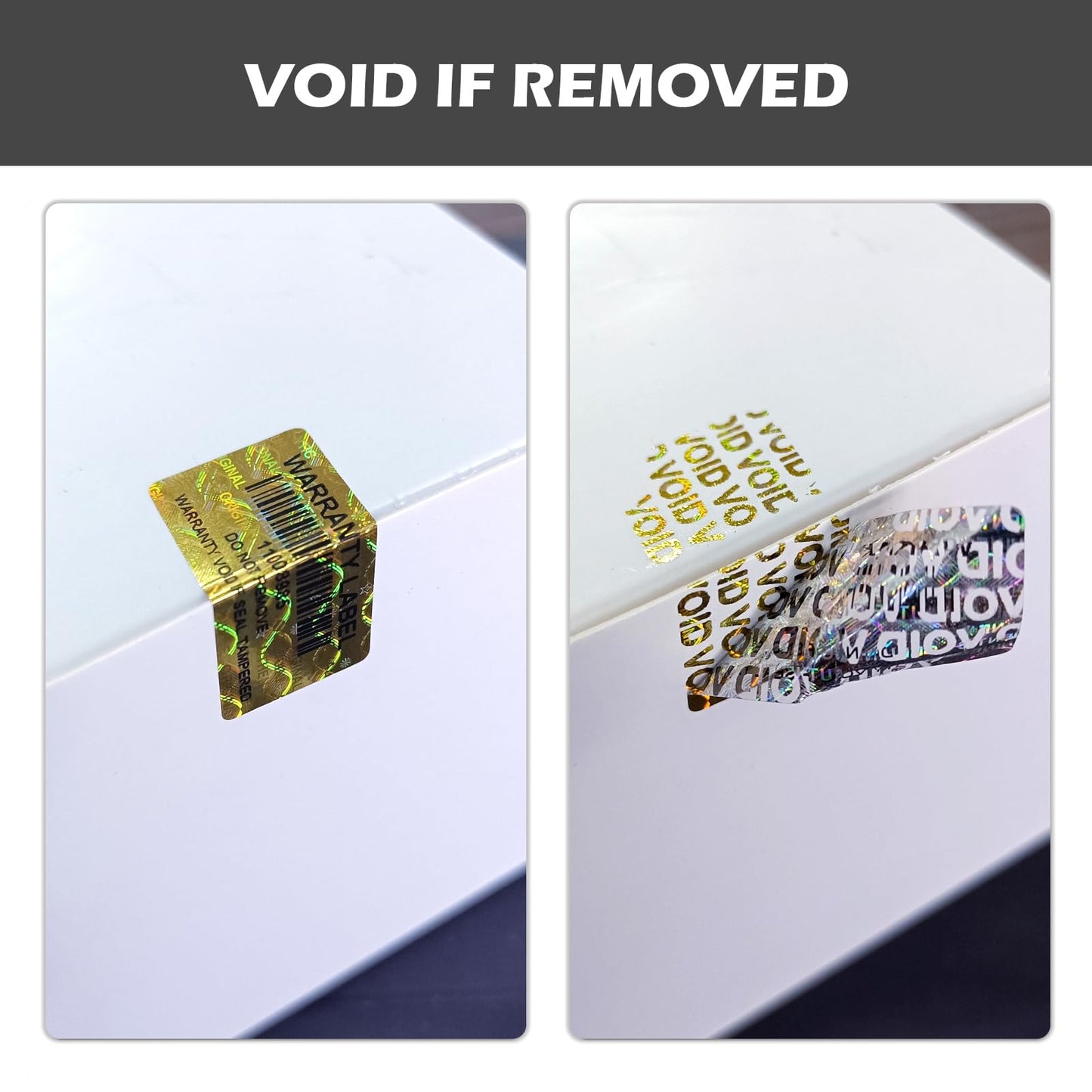 650pcs Hologram Tamper Evident Proof Stickers with Barcode,Security Labels Genuine Warranty Void Seal with Unique Serial Number(1.2 X 0.6 Inch Gold)