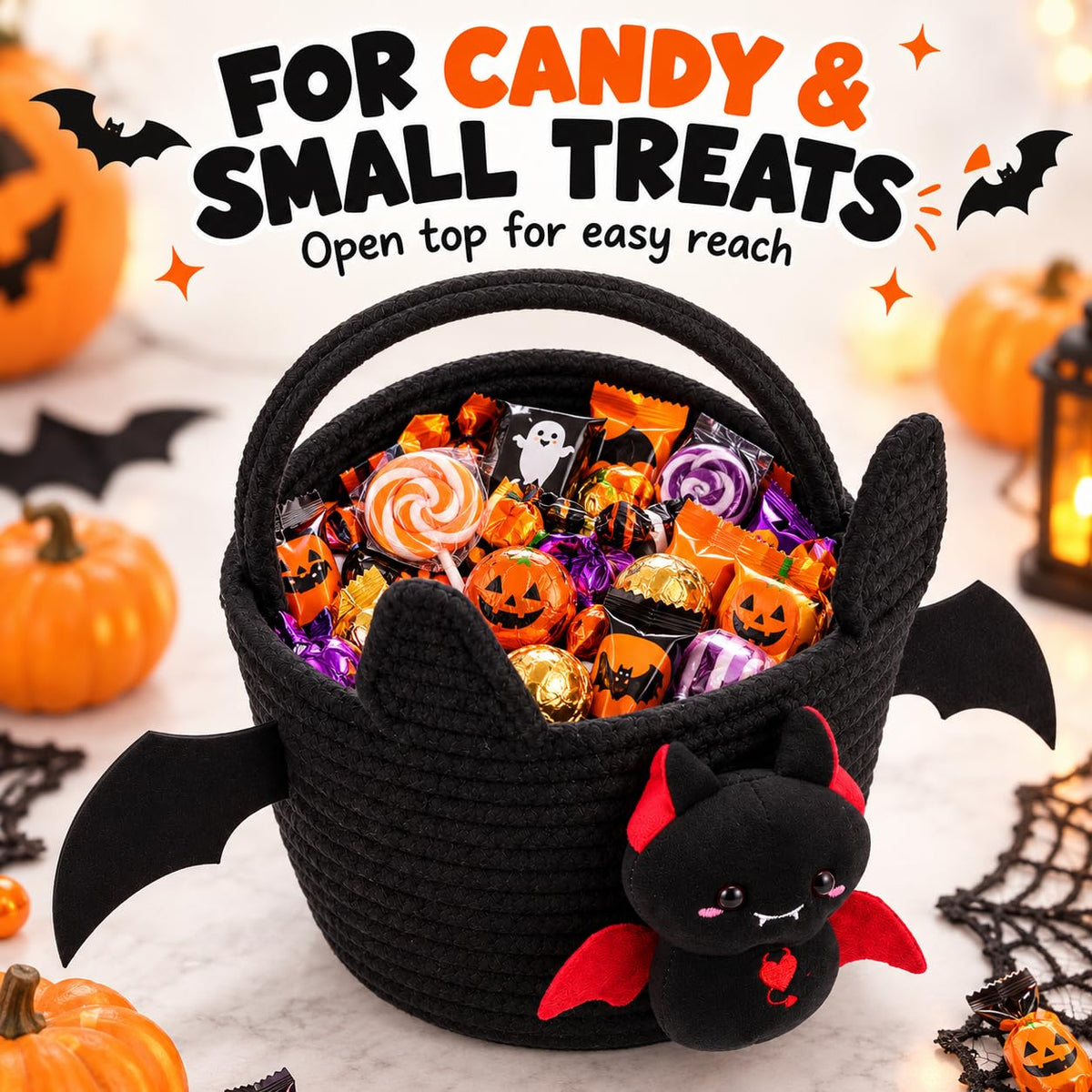 Operitacx Halloween Bat Candy Basket, Trick or Treat Bucket with Handle