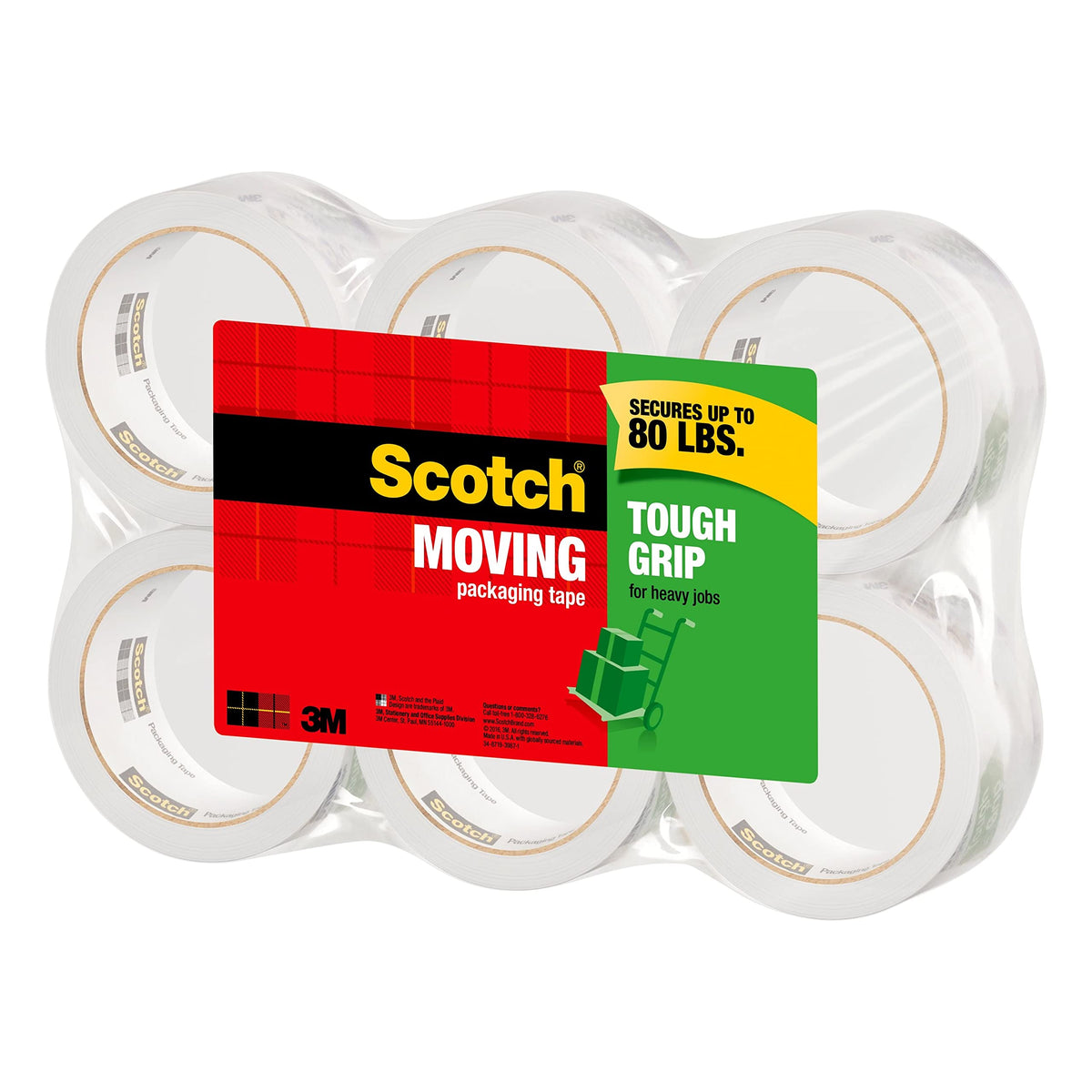 Scotch Tough Grip Moving Tape Refill, 1.88 in x 43.7 yd, 6 Rolls
