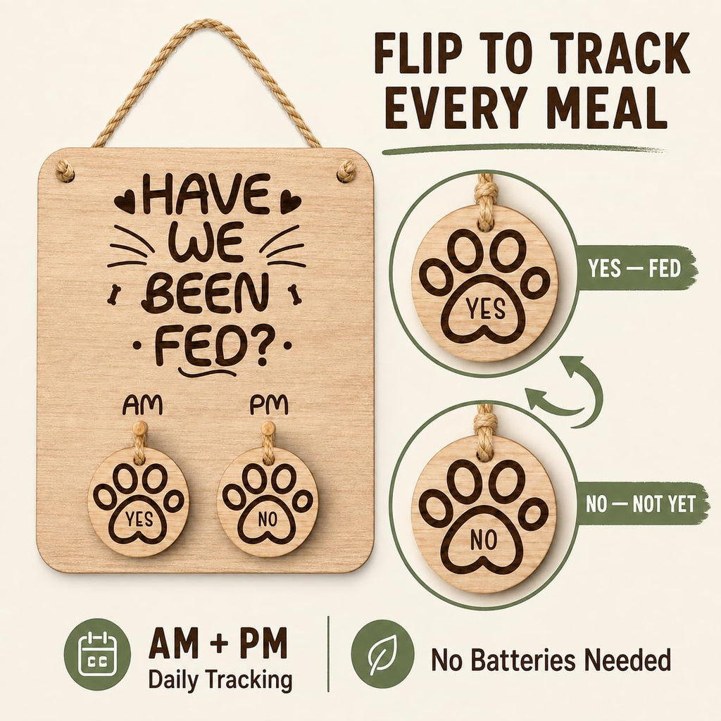 Wooden Pet Feeding Reminder Sign, Have We Been Fed AM PM Tracker