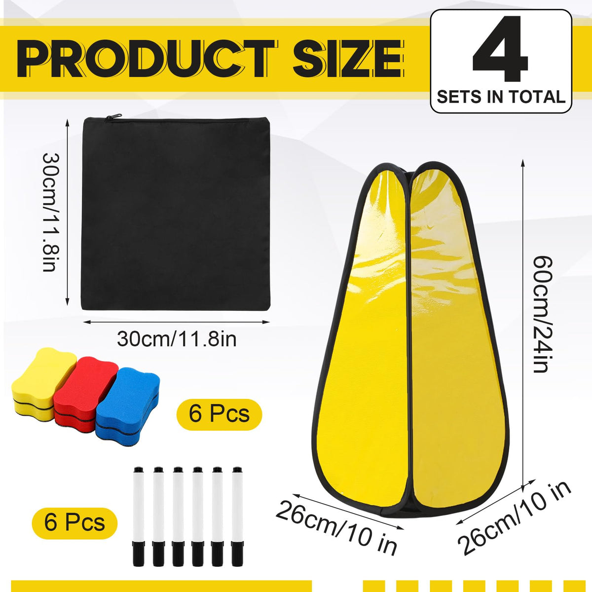 Sabary 4 Pcs 24'' Pop up Caution Wet Floor Sign Kit Dry Erase 4 Sided Blank