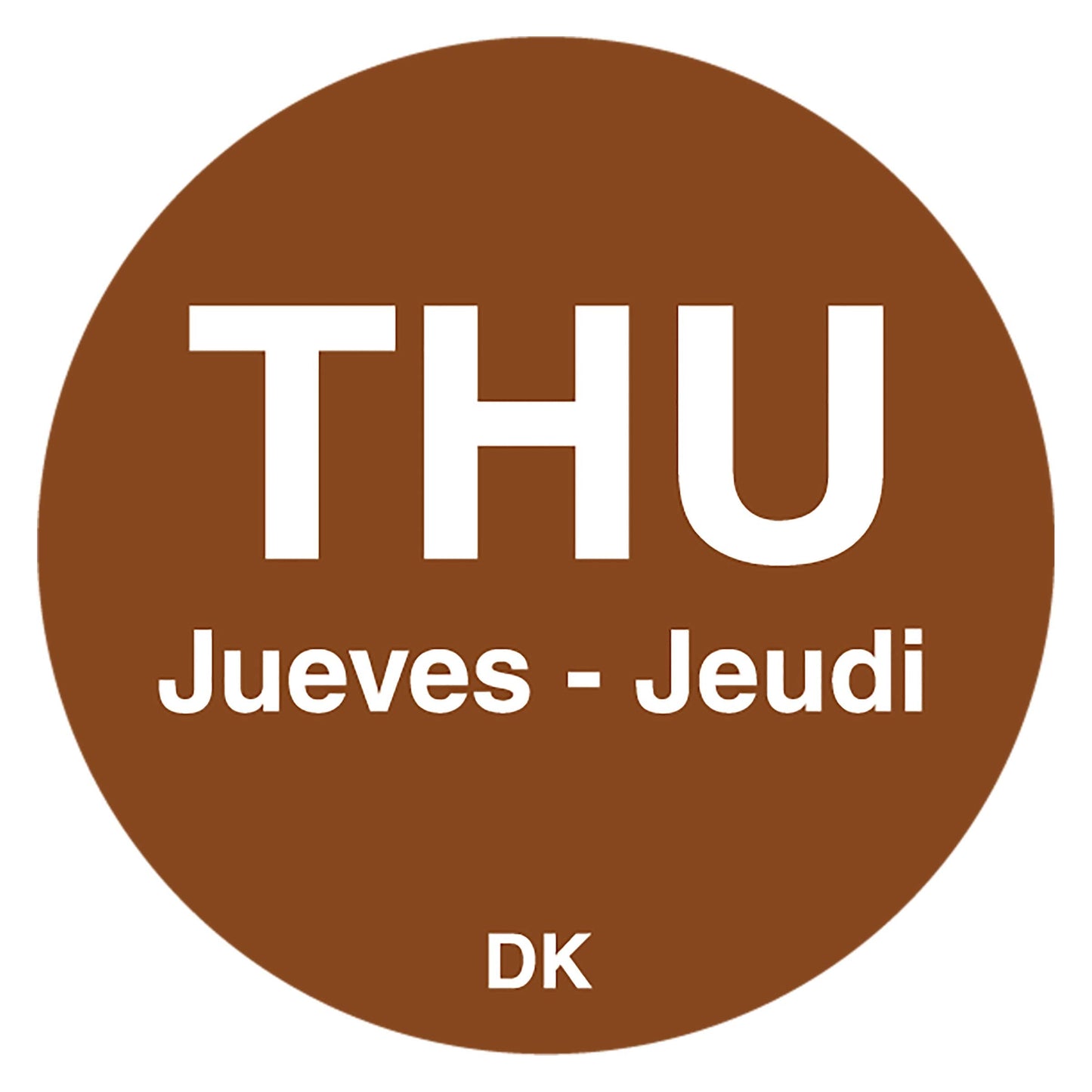 DayMark Safety Systems DuraMark IT110059 Day of The Week Trilingual Permanent Label, Thursday, 3/4" Circle, Brown (Roll of 2000)