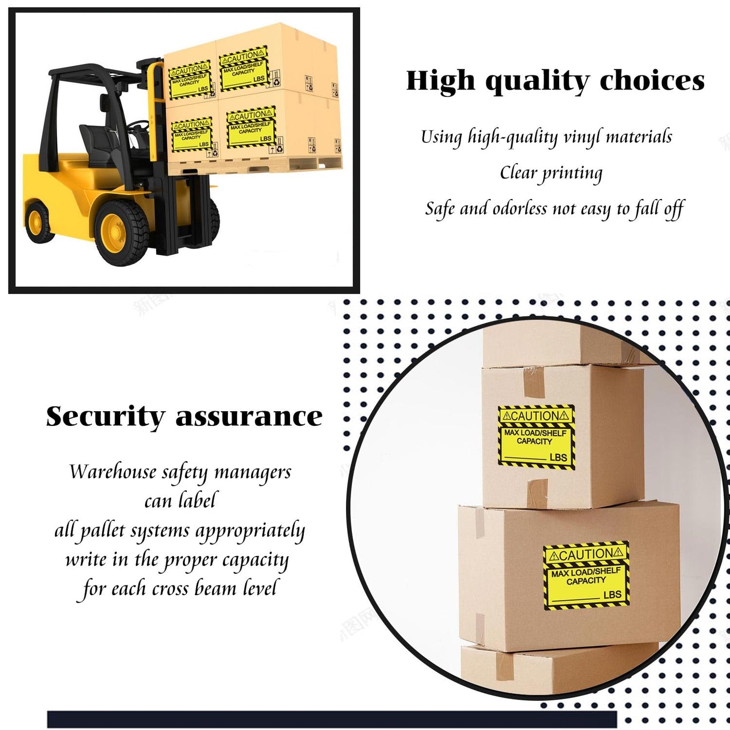 Pallet Rack Capacity Labels 3×4 Inch Caution MAX Load/Shelf LBS Warning Stickers - 25 Pcs/Pack Industrial Strength Sticker for Warehouse Safety Yellow 3 x 4inch