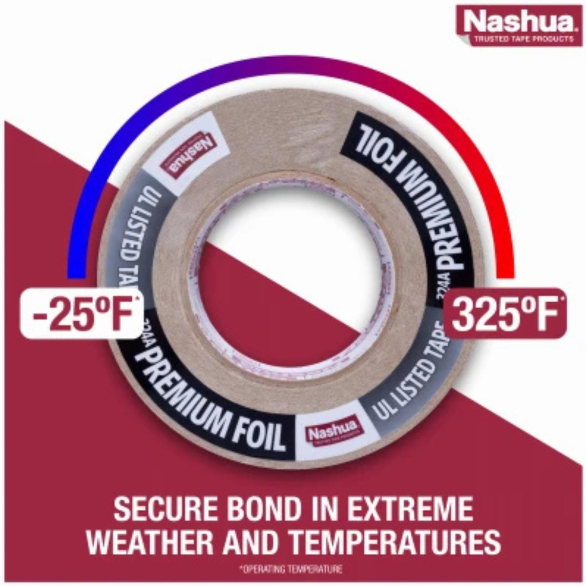 Nashua 324A/SI2560 324A Cold Weather Premium Foil Tape, 4.8 mil Thick, 60 yd. Length x 2-1/2" Width, Silver