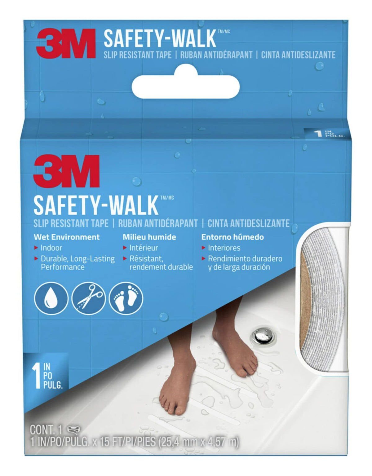 3M Safety-Walk Slip Resistant Tape, White Tread Tape for Bath and Shower, 1 in x 15 ft, 1 Roll 1 Inch
