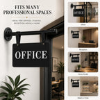 Double Sided Office Sign for Wall Decor with Black Hanging Bracket