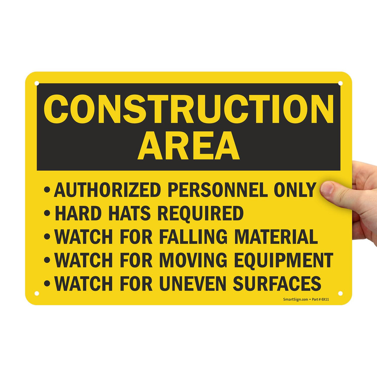 SmartSign "Construction Area - Authorized Personnel Only, Hard Hats Required" Sign | 10" x 14" Aluminum 10" x 14"