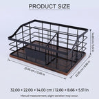 3-Compartment Metal Snack Organizer for Countertop, Snack Basket with Wooden Base and Pen, Chip and Candy Storage Bin for Kitchen Pantry and Snack Bar Station, Black