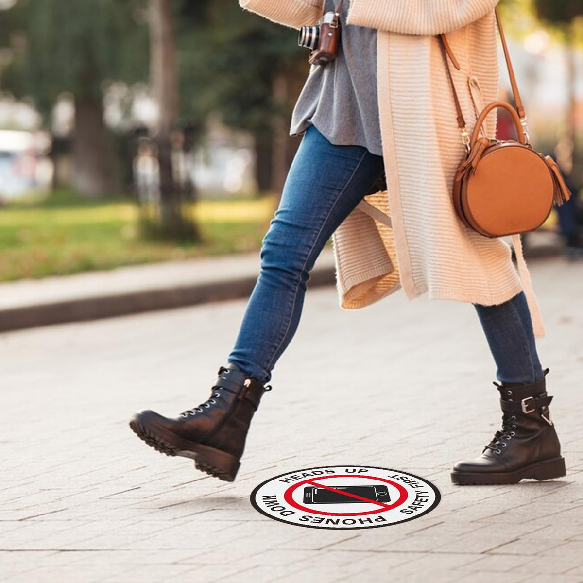 Phones Down Heads Up Sticker 12 Inch Vinyl Safety Floor Sign 10 PCS