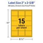 Avery Printable Rectangle Labels, Sure Feed Technology, 2" x 2-5/8", Bright Yellow Labels, Laser/Inkjet Printable, 300 Total, Great for Mailing 300 labels
