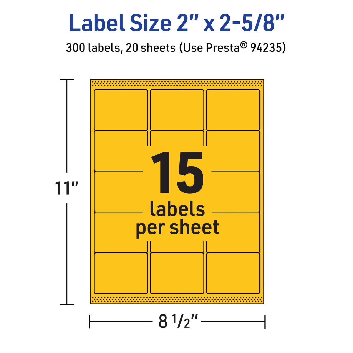 Avery Printable Rectangle Labels, Sure Feed Technology, 2" x 2-5/8", Bright Yellow Labels, Laser/Inkjet Printable, 300 Total, Great for Mailing 300 labels