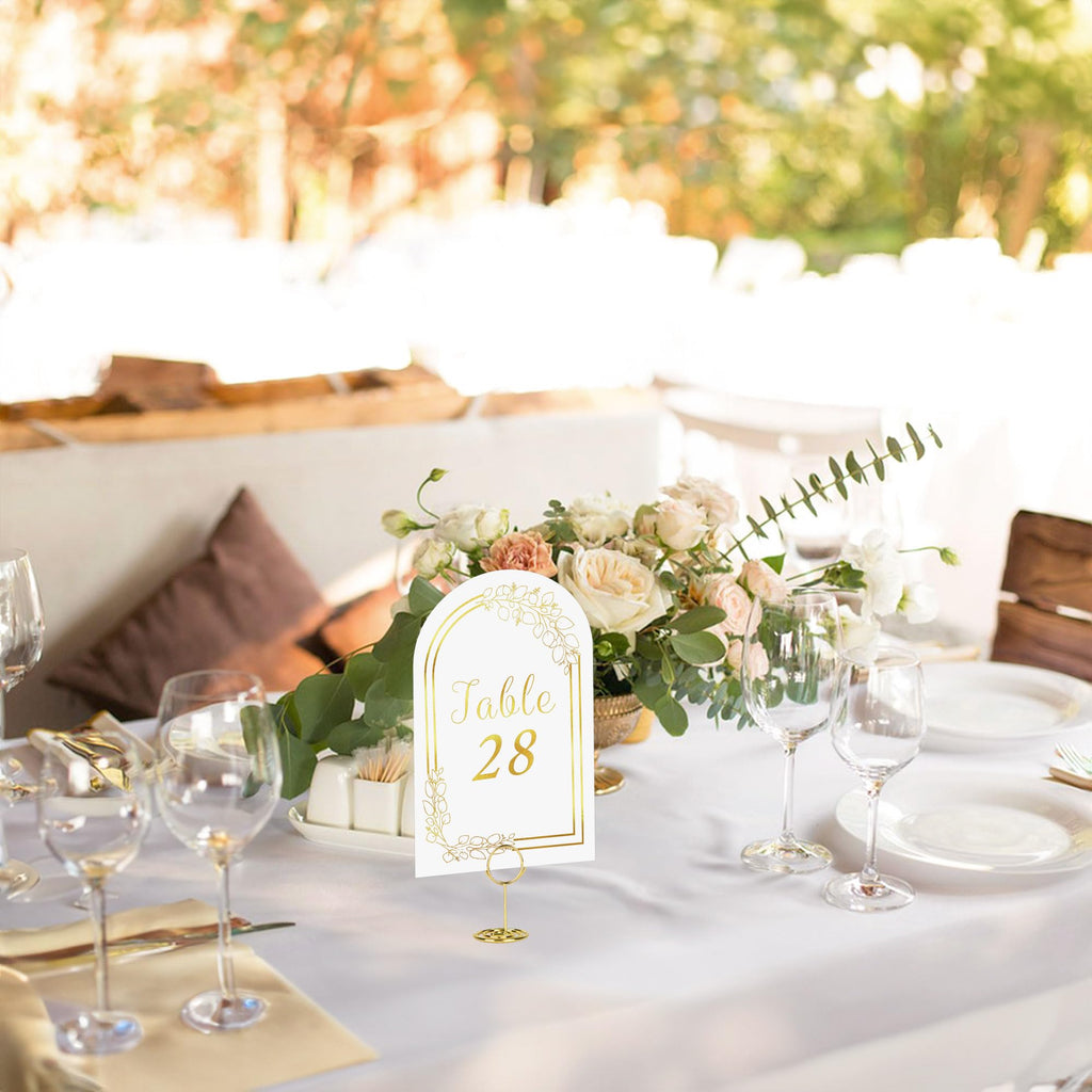 JOYIT 20 Sets Wedding Table Numbers 1-20 with 20 Pcs Table Number Holders White Gold 20 Cards+20 Holders(Round)