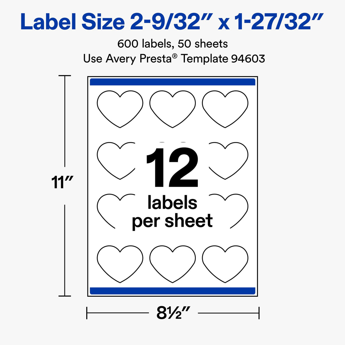 Avery® Matte White Heart Labels, 2-9/32" x 1-27/32", 600 Total 600 labels